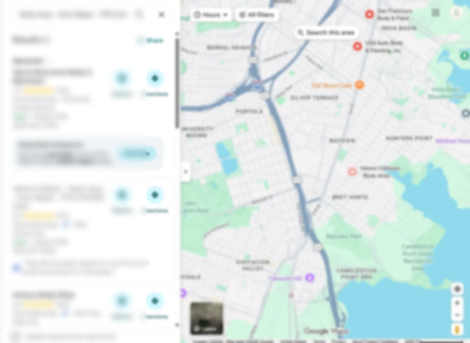 Google local map pack results for a legal search