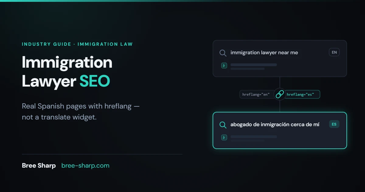 Immigration lawyer SEO: the same search in English and Spanish, paired with hreflang