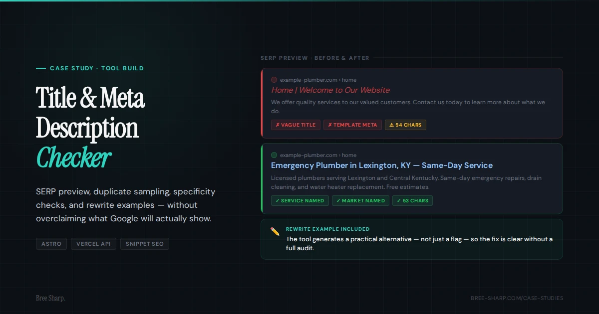 Title Tag and Meta Description Checker tool build case study